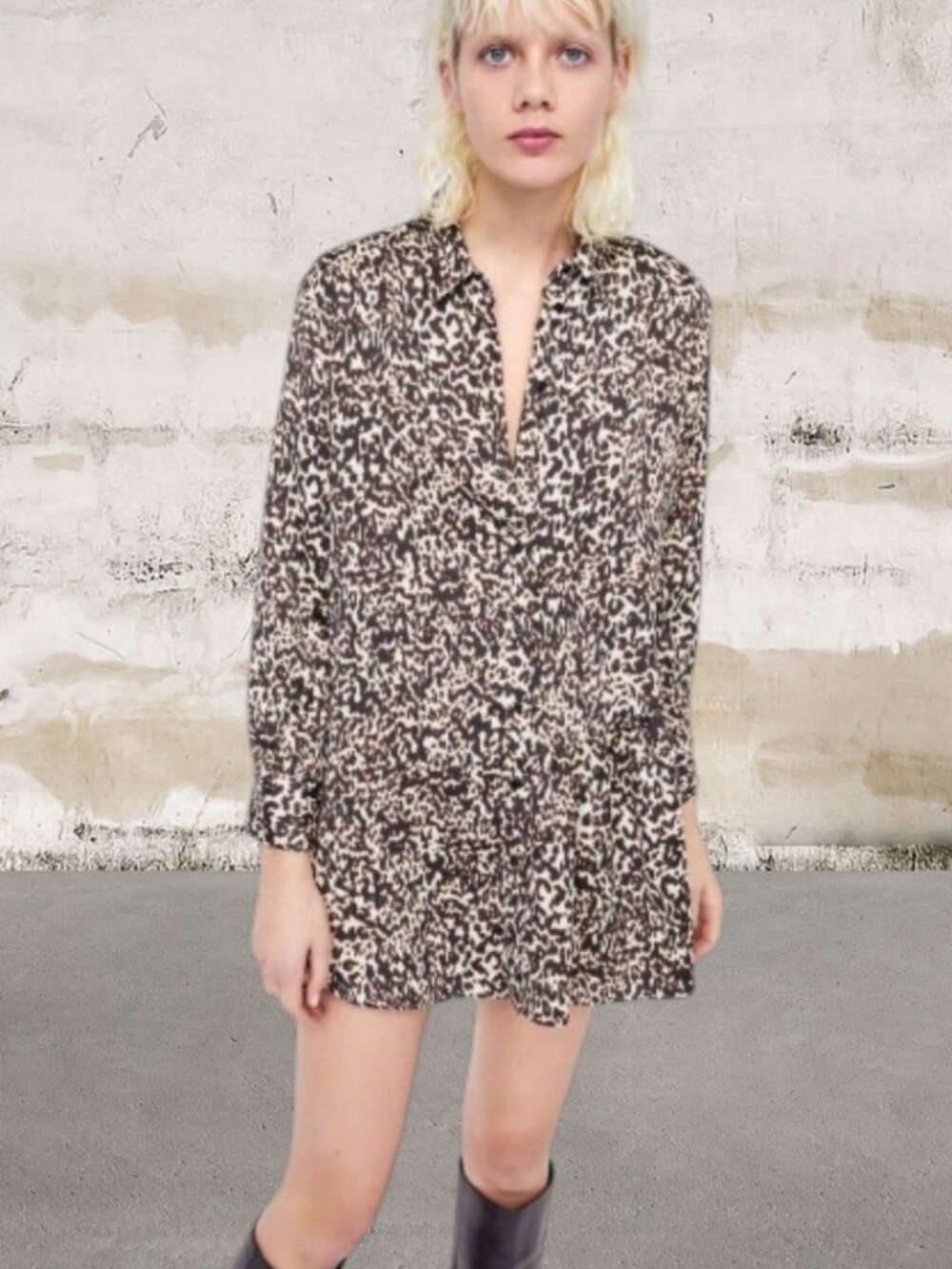 Zara Beige and Black Floral Patterned Mini Shirt Dress Small NWOT